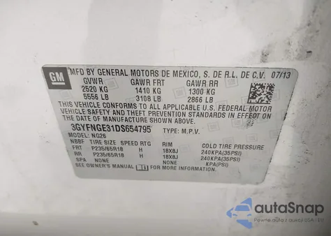 2013 Cadillac Srx Luxury Collection z USA, uszkodzony, nr VIN 3GYFNGE31DS654795